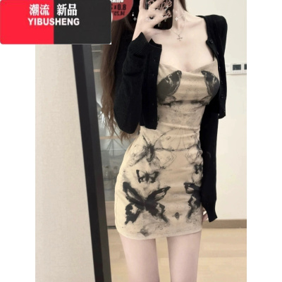 YIBUSHENG甜辣御姐轻熟风连衣裙女季泰兰德茶系穿搭开衫吊带裙子两件套装