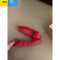 聚范平底温柔晚晚鞋子复古圆头蓝色小单鞋芭蕾舞鞋夏季法式蝴蝶结女鞋