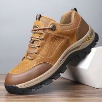 真皮男鞋夏季新款户外登山鞋徒步厚底运动鞋低帮工装鞋男