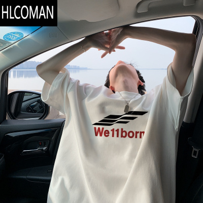 HLCOMAN白色短袖t恤男士潮牌夏季新款美式高街印花宽松半袖体恤
