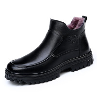 头层牛皮棉鞋男士外穿冬季羊皮毛一体加厚短靴男式中老年保暖皮鞋