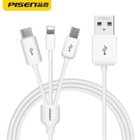 品胜手机充电线一拖三多口 USB输入 L口 TYPEC口 Micro口输出1.2米长