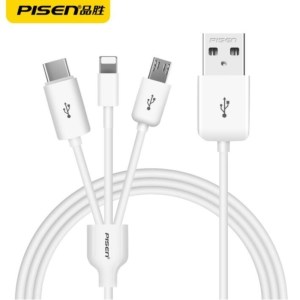 品胜手机充电线一拖三多口 USB输入 L口 TYPEC口 Micro口输出1.2米长