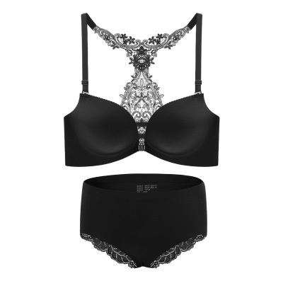 欧美性感蕾丝美背前扣少女文胸套装无钢圈无痕聚拢内衣