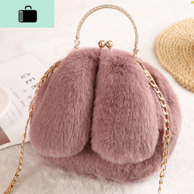 2020新款可爱毛毛绒包包斜挎韩版女学生手提小圆包兔子耳朵单肩包NEW LAKE女士单肩包