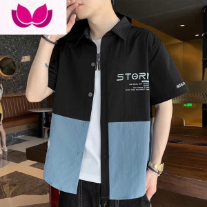 七斓衬衫短袖男士夏季薄款休闲港风五分半袖衬衣宽松冰丝寸衣工装外套