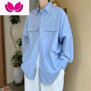 七斓秋季小清新长袖衬衫男ins港风宽松休闲百搭衬衣韩版潮流帅气外套