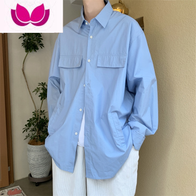 七斓秋季小清新长袖衬衫男ins港风宽松休闲百搭衬衣韩版潮流帅气外套