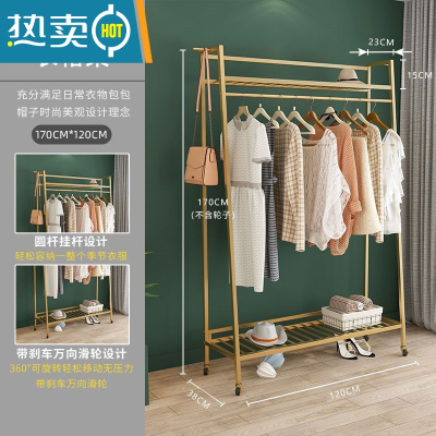 敬平挂衣架落地卧室内房间家用晾衣服架子北欧可移动多层衣帽架储物柜 双层长120cm晾晒架