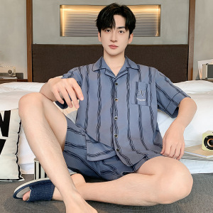 男士夏季新款棉质睡衣短袖短裤开衫套装休闲宽松大码家居服可外穿
