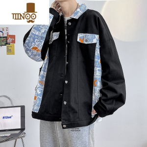YANXU感男装外套款潮牌宽松拼接夹克秋季韩版潮流ins高街衣服