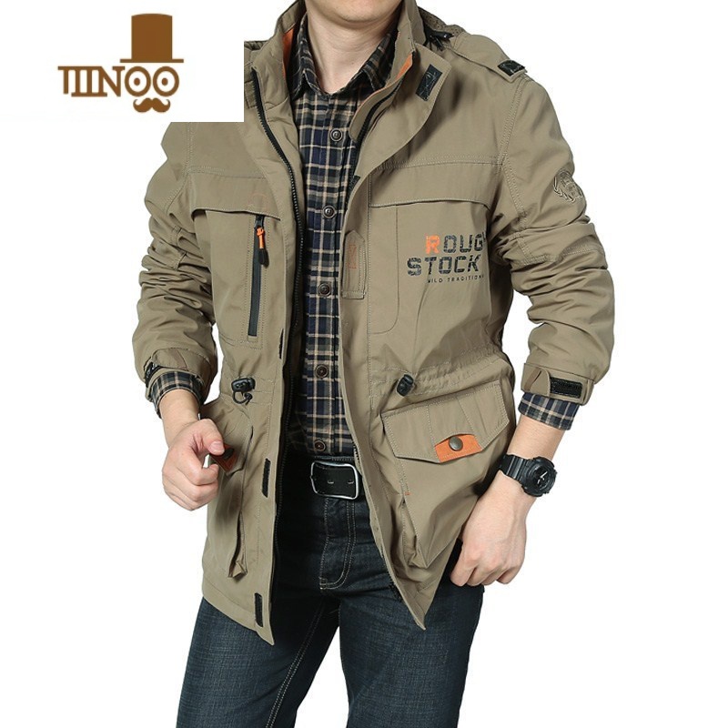 YANXU潮牌夹克男户外防风衣多口袋工装外套中长款冲锋衣大码男装