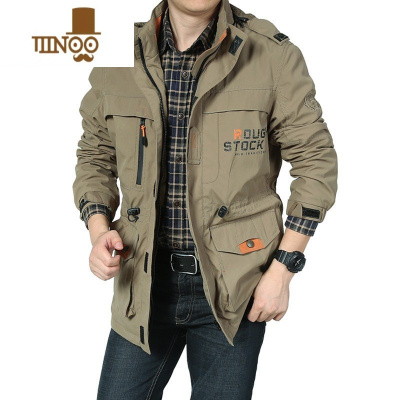 YANXU潮牌夹克男户外防风衣多口袋工装外套中长款冲锋衣大码男装