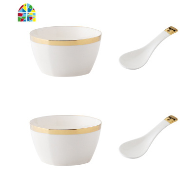 碟套装陶瓷碗筷北欧风盘子吃饭碗家用方碗日式ins轻奢餐具 FENGHOU 金边方碗6人20件套(送筷子)