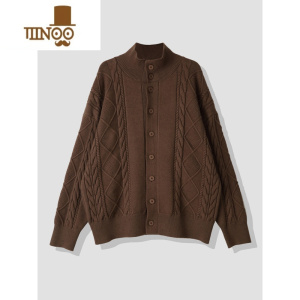 YANXU2023新款麻花针织开衫男士韩版宽松百搭纯色毛衣加厚外套上衣