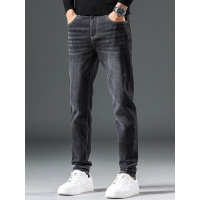秋冬弹力字母刺绣牛仔裤男直筒百搭时尚品质休闲设计感潮男裤