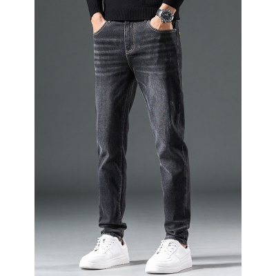 秋冬弹力字母刺绣牛仔裤男直筒百搭时尚品质休闲设计感潮男裤