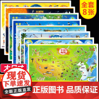 共8张 中国地图和世界地图挂图2024儿童版学生专用+中华民族地图+太阳系地图+北极地图+南极地图+海洋地图+史前地图大
