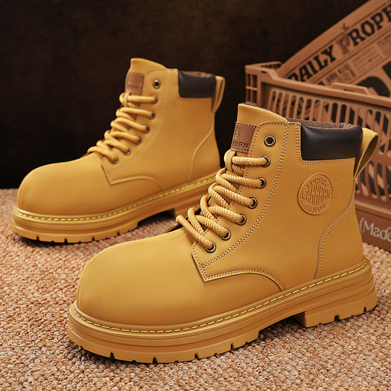 大头靴子秋冬季新款男士大马丁靴厚底增高系带皮靴复古工装男鞋