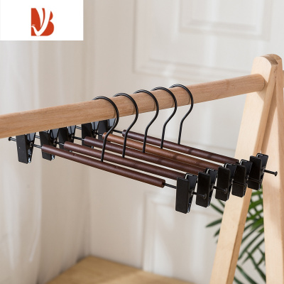 三维工匠服装店裤架裙子架衣架防滑铁艺带夹家用实木夹子型木头裤夹子