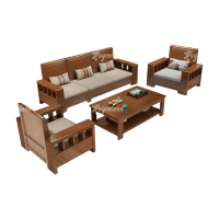 洛诗莲 LSL4031210实木沙发茶几组合简约冬夏两用客厅沙发 1+1+3+茶几
