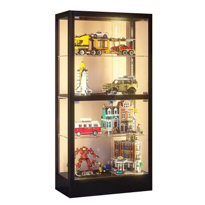 锦北 透明展柜手办展示柜带灯玻璃柜模型陈列柜双门四层800*400*1600mm