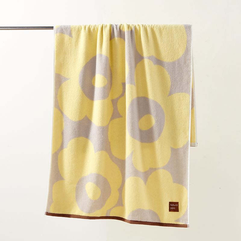 洁玉 春野樱精梳棉提花浴巾 70*140cm 370g 1条装 J4017B 黄色