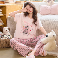带口袋睡衣女2026新款夏季雪花彩棉可爱卡通学生家居服套装可外穿_1