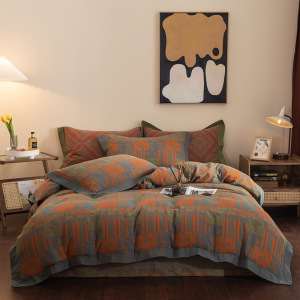 纯棉古典风双层纱色织大提花四件套柔软A类婴童级1.8健康睡眠民宿