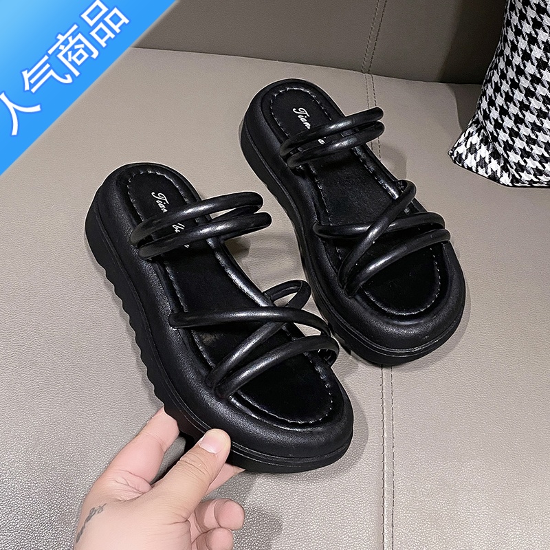 SUNTEK罗马凉鞋女夏季白色仙女风配裙子沙滩凉拖鞋外穿时尚百搭厚底夏款