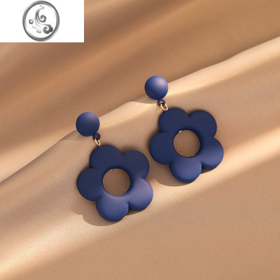 JiMi夏季花朵耳环蓝色黄色磨砂简约耳饰耳钉气质甜美蚊香盘耳夹无耳洞