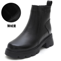 25秋冬复古女侧拉链粗跟头层牛皮短靴女圆头厚底马丁靴32小码棉靴
