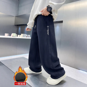 男童加绒裤子秋冬款儿童冬季加厚卫裤初中生长裤男大童韩系裤