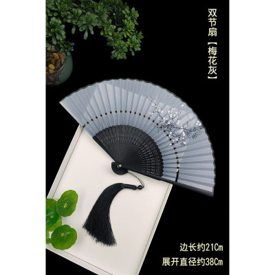 中国风扇子复古风旗袍汉服女式夏季随身小折叠扇舞蹈扇三维工匠双节扇碎花粉+大流苏-