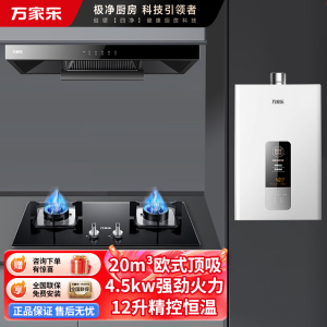 万家乐 烟灶热厨电套餐装 20立方大吸力油烟机 欧式顶吸 台嵌两用天然气灶12L热水器AT051+LAY3+12TP1