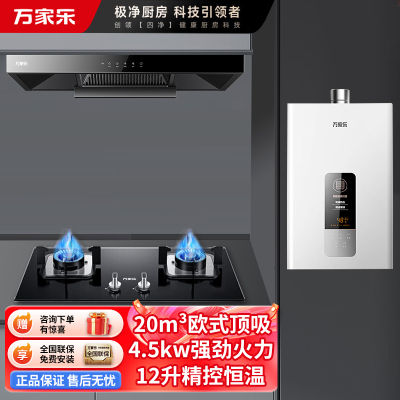 万家乐 烟灶热厨电套餐装 20立方大吸力油烟机 欧式顶吸 台嵌两用天然气灶12L热水器AT051+LAY3+12TP1