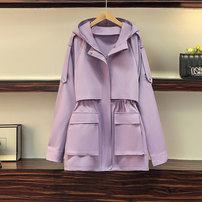 FISHBASKET大码女装中长款风衣2020年新款胖妹妹收腰显瘦工装棉服外套风衣女