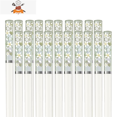 琥珀樱花筷子创意合金筷套装个性防滑日式家用可高温快子 敬平 白绿樱花[10双装]