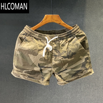HLCOMAN夏季休闲34分迷彩短裤弹力松紧腰中裤男士宽松三分四分潮流裤子