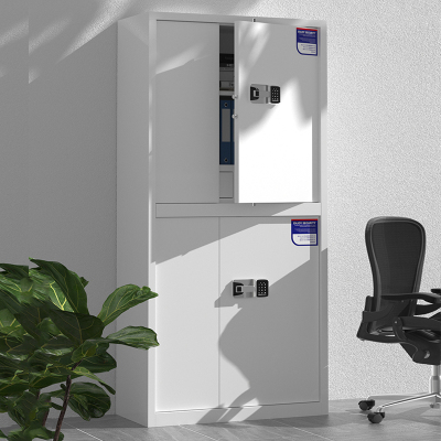 绵冠保密柜文件柜双保险铁皮柜办公资料柜档案柜钢制防盗密码柜灰白 智能密码锁通双节带抽保密柜