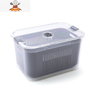 厨房冰箱收纳盒鸡蛋果蔬水果保鲜盒长方形食品冷冻沥水大密封盒 敬平 带扣沥水保鲜收纳盒-灰色(大号5000ML)厨房收纳盒