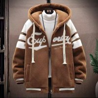 羊羔绒外套男生秋季学生加厚卫衣连帽夹克棉服青少年棉衣_1