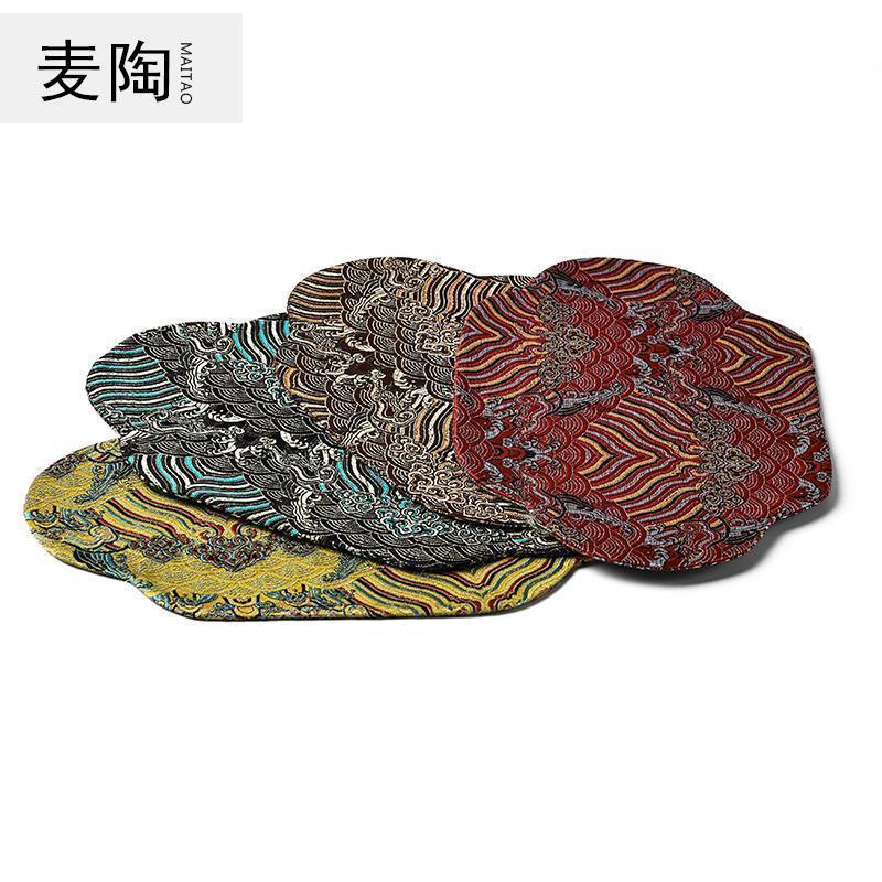 美帮汇龙纹绣茶道布艺茶席茶垫茶桌布茶几桌旗茶具垫子配件麻布茶旗杯垫