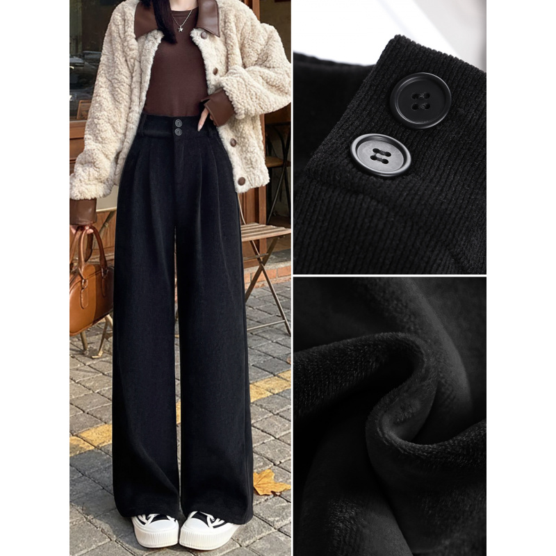 黑色西装裤女新款秋冬季小个子灯芯绒裤子加绒加厚直筒阔腿裤