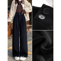 黑色西装裤女新款秋冬季小个子灯芯绒裤子加绒加厚直筒阔腿裤