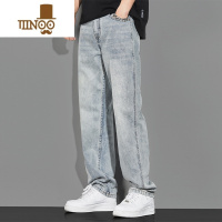 YANXU美式复古牛仔裤男款秋季水洗做旧黄泥染长裤潮牌高街宽松直筒裤子