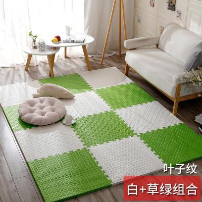 泡沫地垫家用隔音海绵铺地板垫子拼接爬爬卧室儿童爬行垫拼图防摔 白+草绿 60*60*1.0cm十字纹[6片]送边条