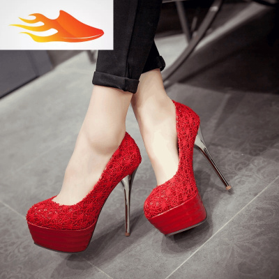 fish basket冬季女鞋红色结婚鞋中式婚礼红鞋性感恨天高新娘鞋细跟超