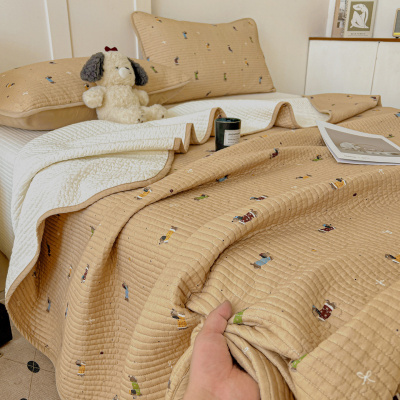 A类纯棉双层纱床盖单件夏季新款100夹棉床单榻榻米炕盖三件套