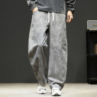 秋冬新款男士筒裤斜纹垂感休闲男士裤拖地加绒男潮流直筒宽松